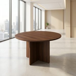 1.2M Round Meeting Table in dark wood finish