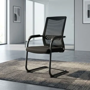 Mesh Office Visitor's Seat with black mesh backrest, padded seat, armrests and cantilever-style frame for professional office visitor seating.