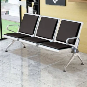 3-Seater Metallic Waiting Bench – Teal Cushioned Seats with Silver Frame