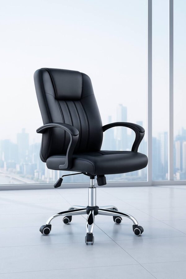 High Back Executive Office Chair – Black Leatherette with Chrome Base