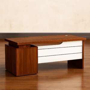 1.2M Executive Office Desk – Walnut Finish with White Accent Panel