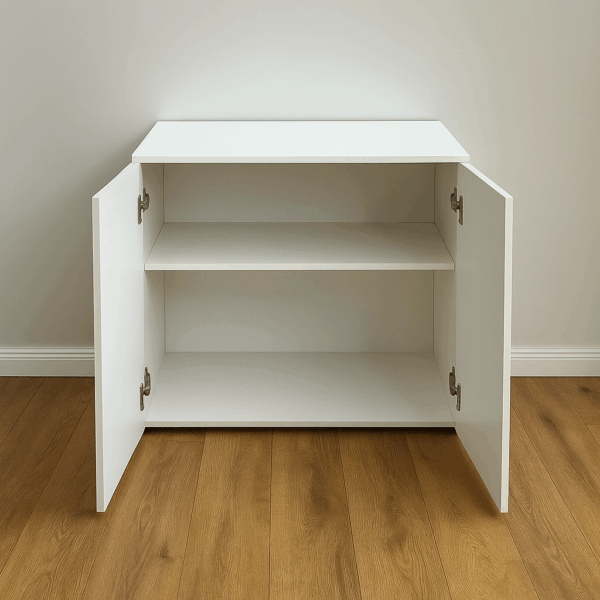 Compact White Wooden Storage Cabinet with Lockable Doors - Image 2