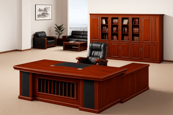 1.6M Executive L-Shaped Office Desk – Classic Mahogany Finish