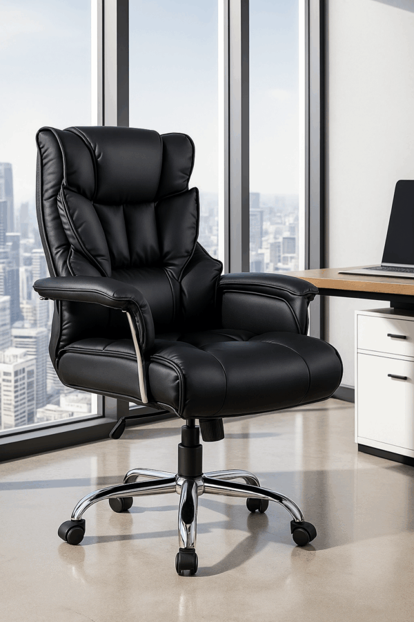 Executive Plush Leather Office Chair – Winged High-Back Design