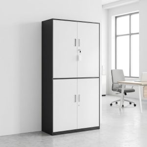 4-Door Office Storage Cabinet with lockable white doors