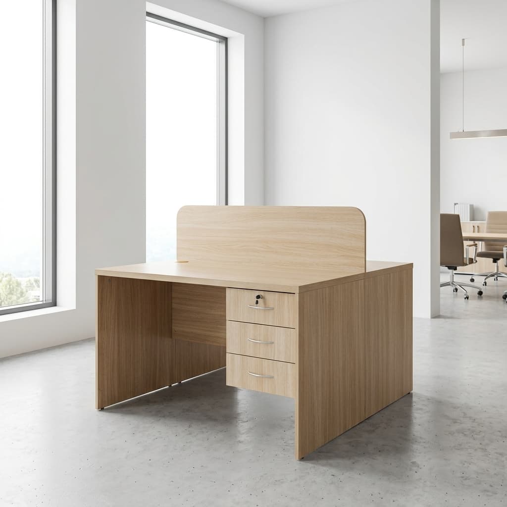 2-Way Custom Office Workstation with privacy divider and drawer storage