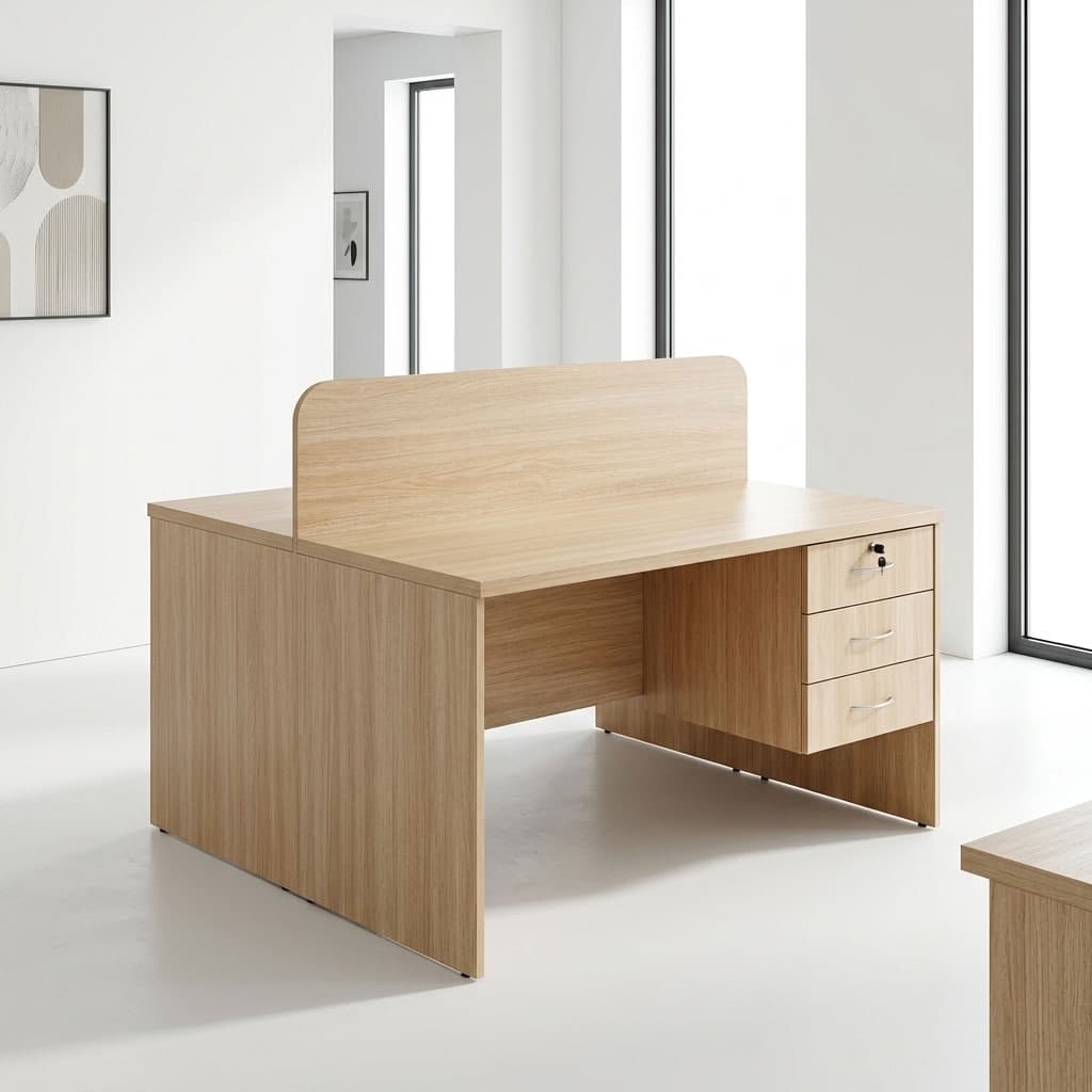 2-Way Custom Office Workstation with privacy divider and drawer storage