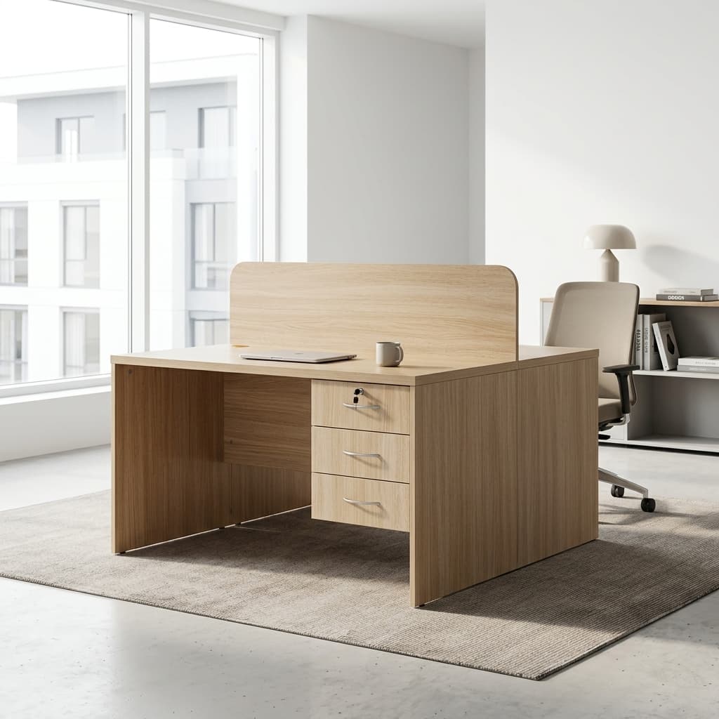 2-Way Custom Office Workstation with privacy divider and drawer storage