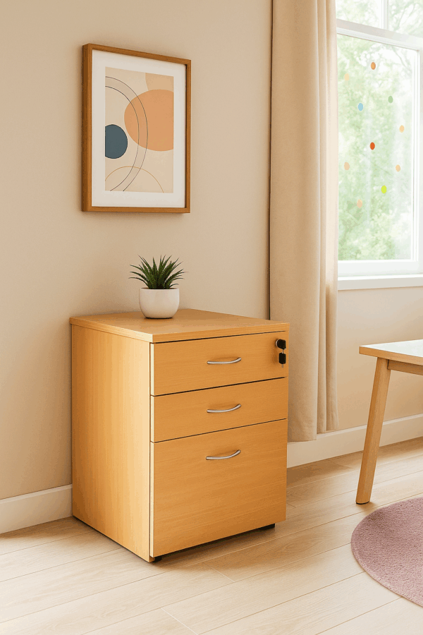 3-Drawer Wooden Mobile Pedestal - Image 2