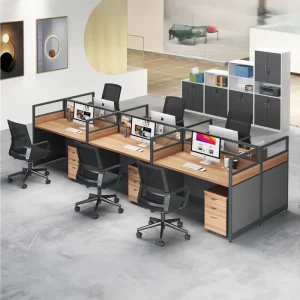 6 way modular office workstation black frame wood finish