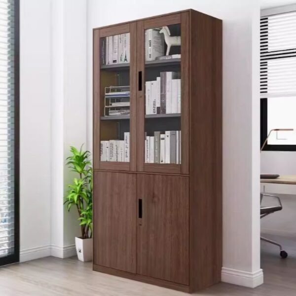 Tall Wooden Office Cabinet – 2 Glass Doors + 2 Wooden Doors (80x32x200cm) - Image 3