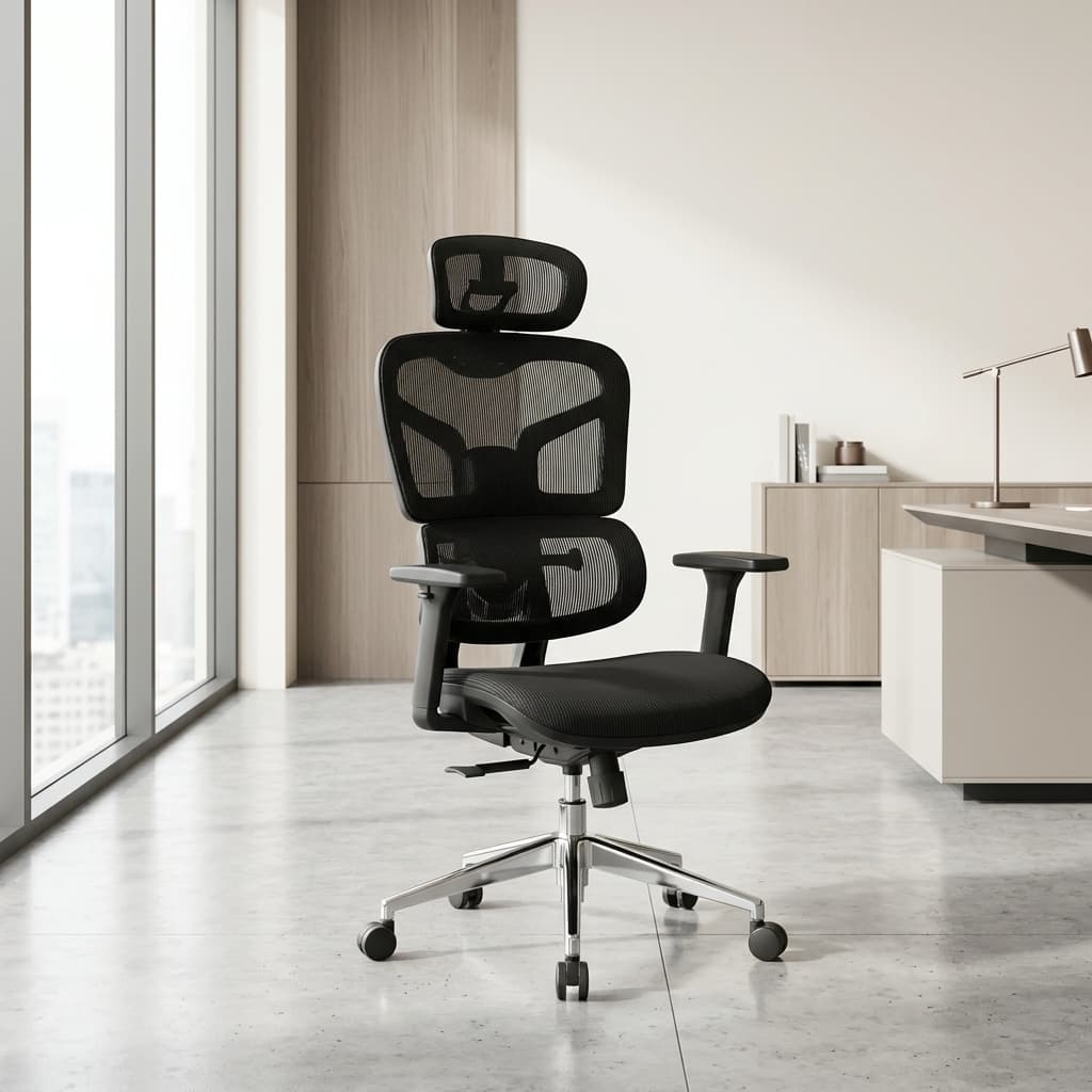 Deluxe Mesh Office Chair with adjustable backrest, 3D headrest, and ergonomic mesh design