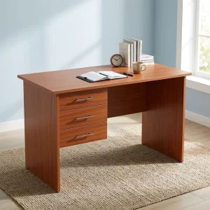 Home Office Study Desk in wood finish with three integrated storage drawers and rectangular worktop.