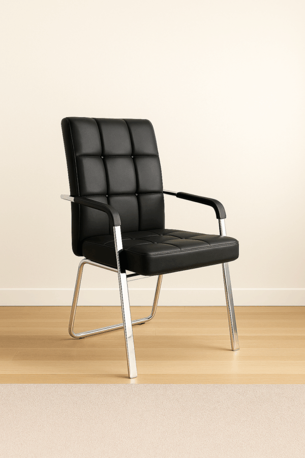 Modern Black Leather Visitor Chair – Chrome Frame with Padded Comfort