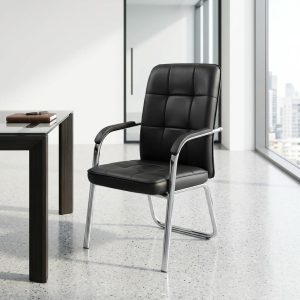 Padded Leather Visitor Chair with black upholstery and chrome frame