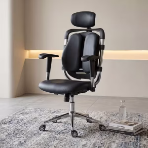 Ergonomic black leatherette High-Back Orthopedic Office Chair with a dual-pad backrest and a polished chrome five-star base.