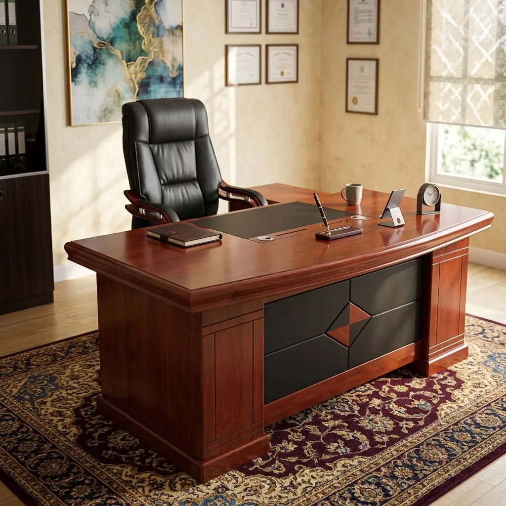 2000mm Mahogany Executive Office Desk with mobile side return and mobile pedestal drawers