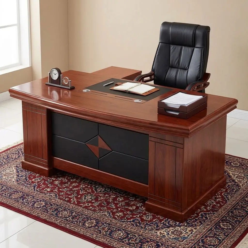 2000mm Mahogany Executive Office Desk with mobile side return and mobile pedestal drawers