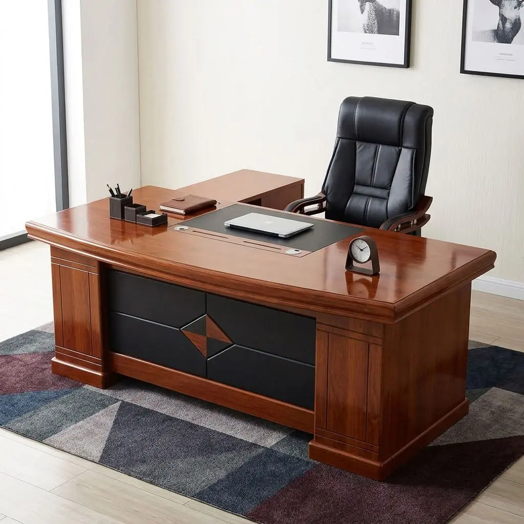 2000mm Mahogany Executive Office Desk with mobile side return and mobile pedestal drawers