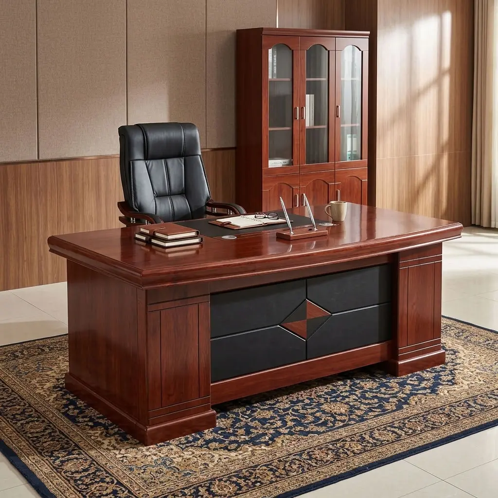 2000mm Mahogany Executive Office Desk with mobile side return and mobile pedestal drawers