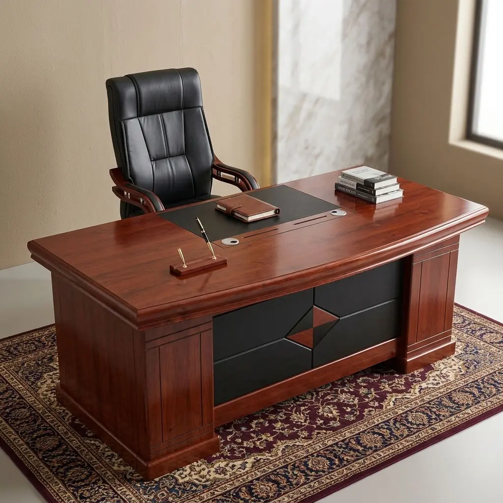 2000mm Mahogany Executive Office Desk with mobile side return and mobile pedestal drawers
