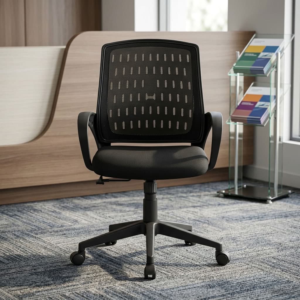 Home Office Task Chair with breathable mesh back, padded seat, fixed armrests, and adjustable height