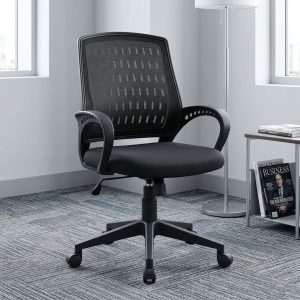 Home Office Task Chair with breathable mesh back, padded seat, fixed armrests, and adjustable height