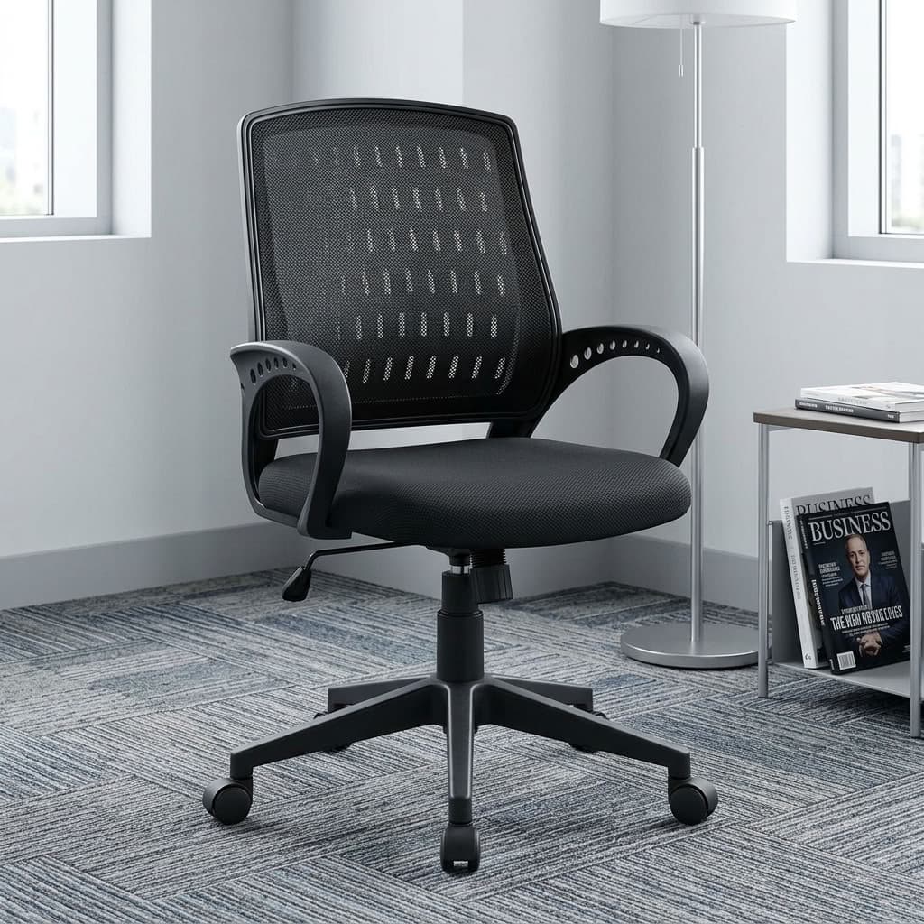 Home Office Task Chair with breathable mesh back, padded seat, fixed armrests, and adjustable height