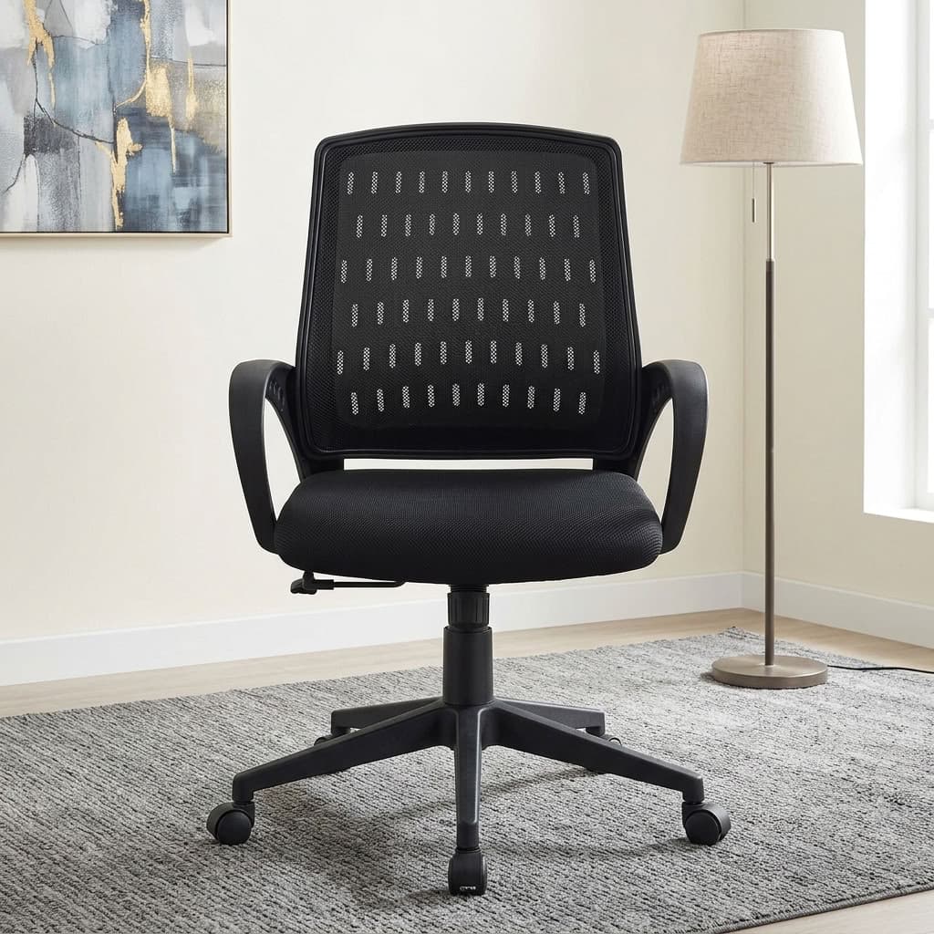 Home Office Task Chair with breathable mesh back, padded seat, fixed armrests, and adjustable height