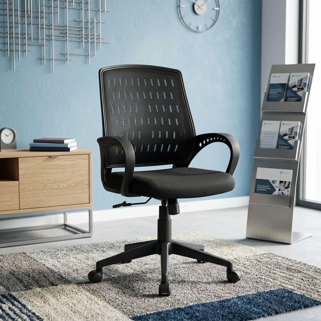 Home Office Task Chair with breathable mesh back, padded seat, fixed armrests, and adjustable height