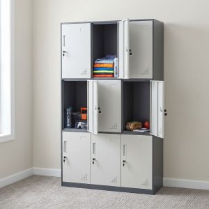 9-Door Locker Staff Cabinet with individual lockable compartments and ventilation openings