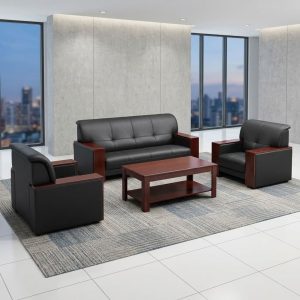 5-Seater Executive Leather Sofa Set with three-seater sofa and two matching executive chairs