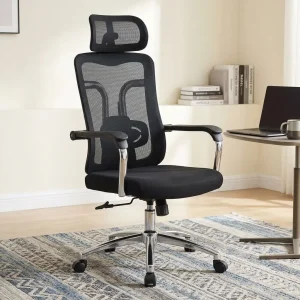 Orthopedic High Back Office Chair with mesh back, headrest, fixed armrests, and padded seat