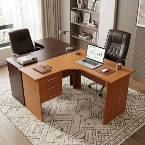 1.2m Beech Curved Desk with three drawers and spacious L-shaped work surface