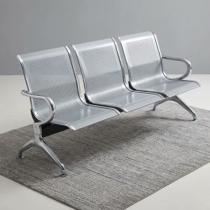 3Link Office Waiting Bench with three perforated metal seats, backrests, and armrests