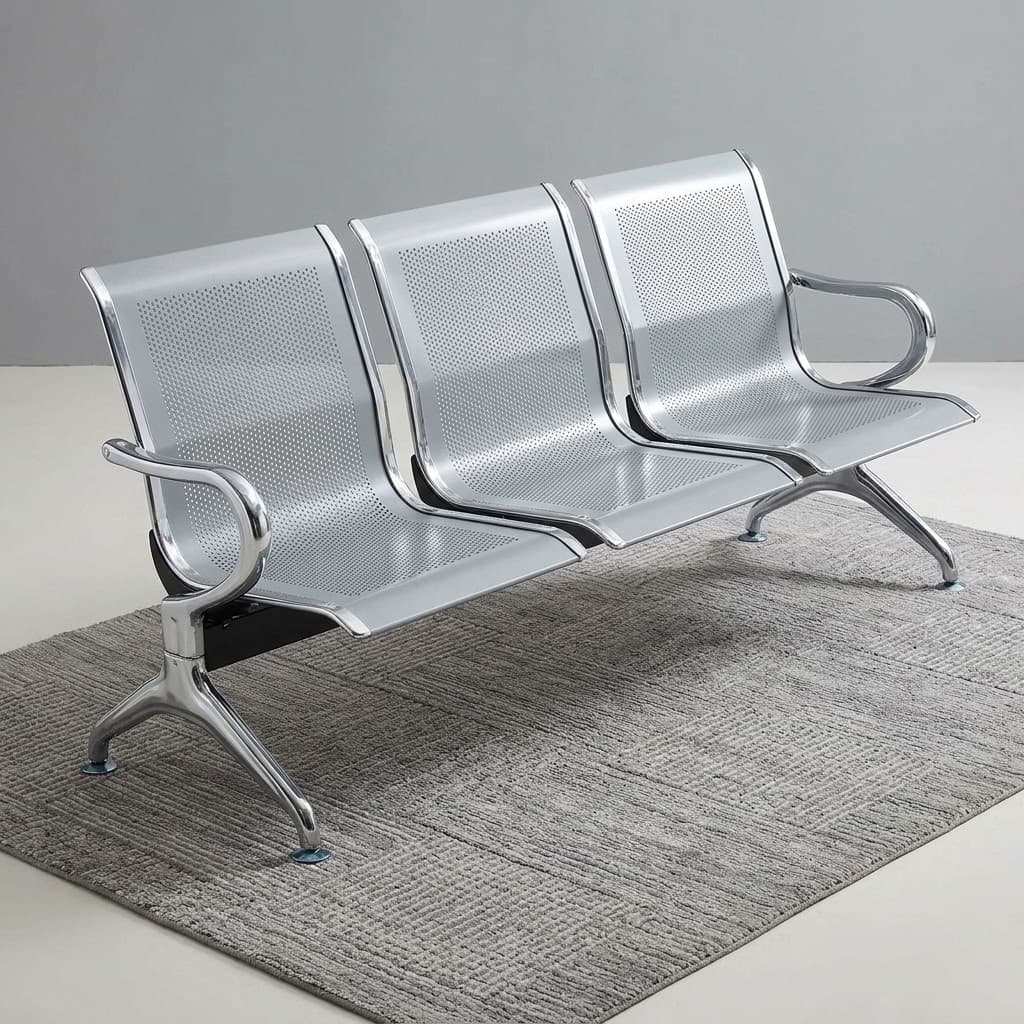 3Link Office Waiting Bench with three perforated metal seats, backrests, and armrests