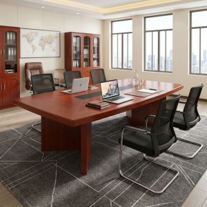 2.4M Mahogany Conference Table with spacious grommet-free tabletop and sturdy panel base