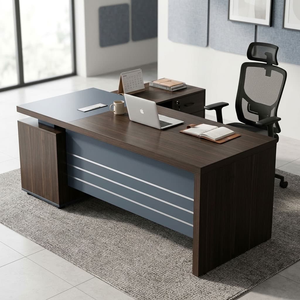 1.6m Commercial Director Desk with side return, integrated storage, drawers, and spacious work surface
