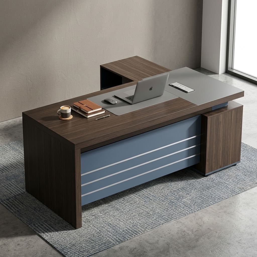 1.6m Commercial Director Desk with side return, integrated storage, drawers, and spacious work surface