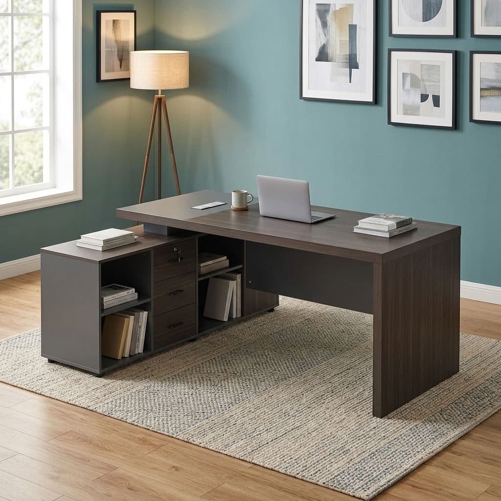 1.6m Commercial Director Desk with side return, integrated storage, drawers, and spacious work surface