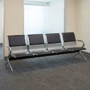 4-Link Padded Visitor Bench with four black padded seats, perforated metal backs, and integrated armrests