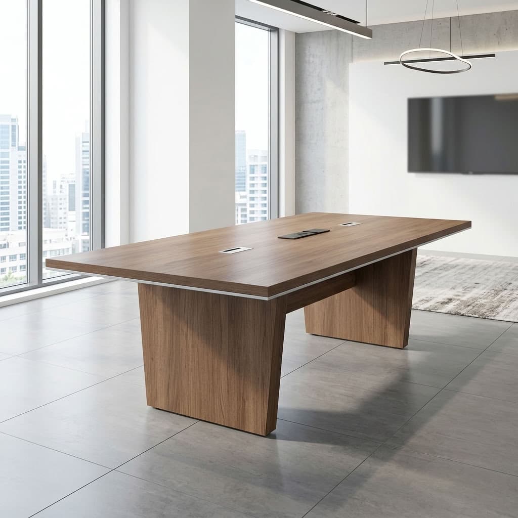 2400mm Modern Boardroom Table with wood finish and cable access
