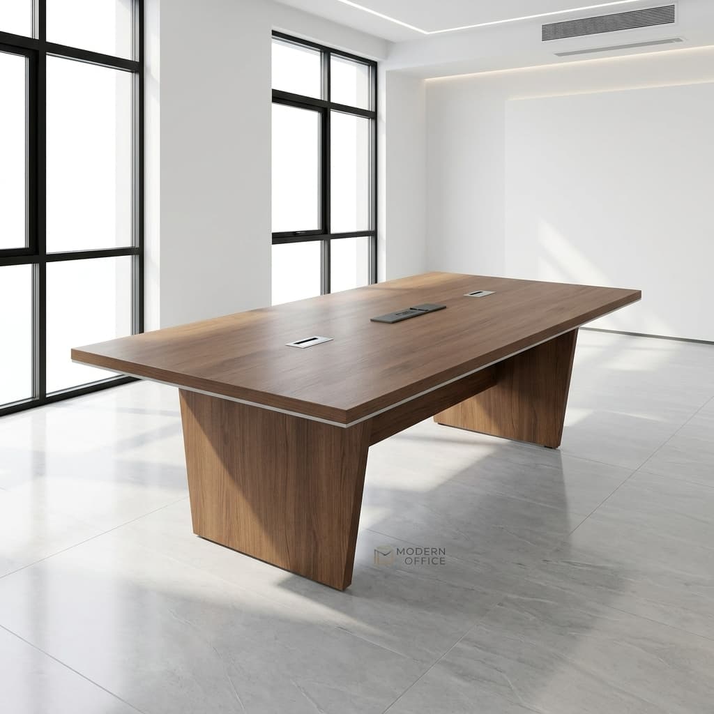 2400mm Modern Boardroom Table with wood finish and cable access