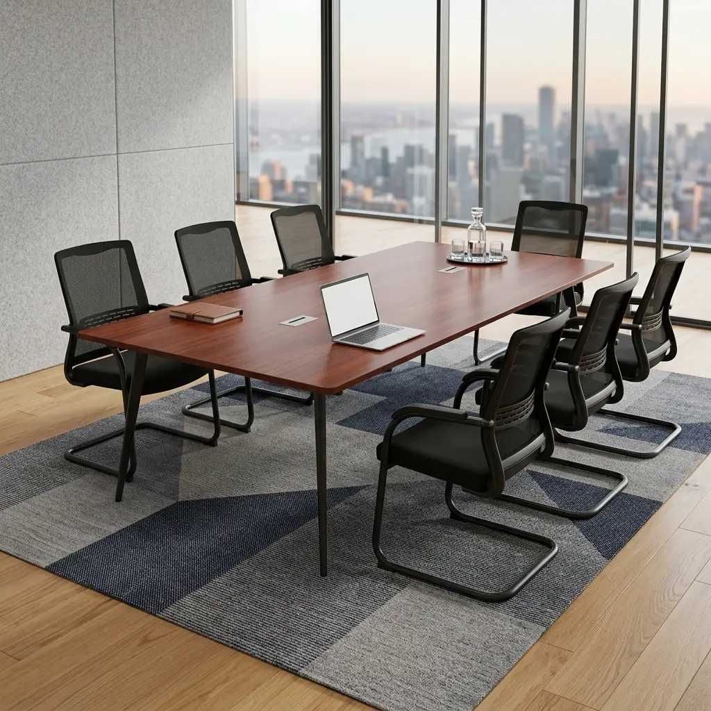 2400mm Modern Boardroom Table with spacious wood-grain tabletop and integrated cable-management ports