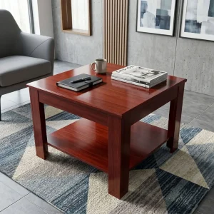 600mm Mahogany Coffee Table with rich wood finish, spacious tabletop, sturdy legs, and lower storage shelf