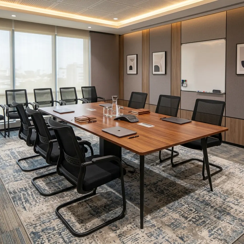 2400mm Modern Boardroom Table with spacious wood-grain tabletop and integrated cable-management ports