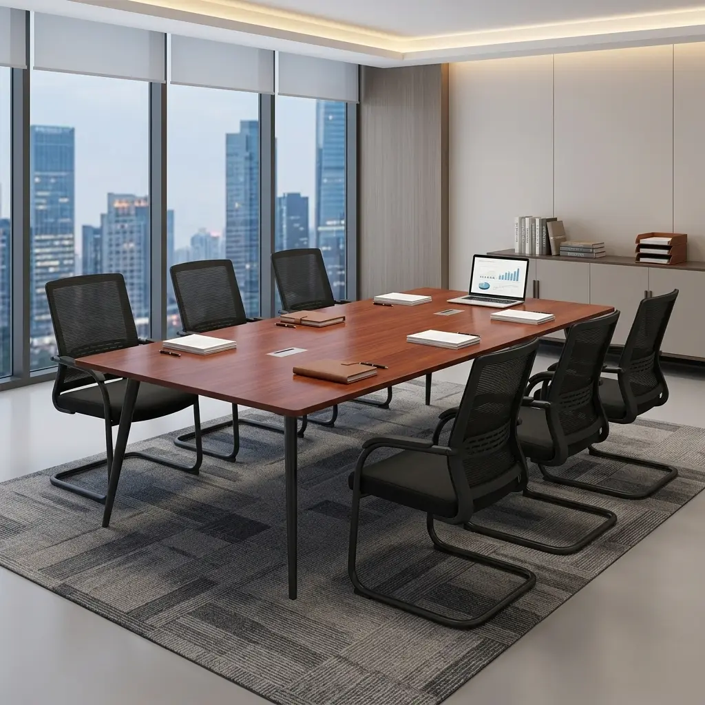 2400mm Modern Boardroom Table with spacious wood-grain tabletop and integrated cable-management ports