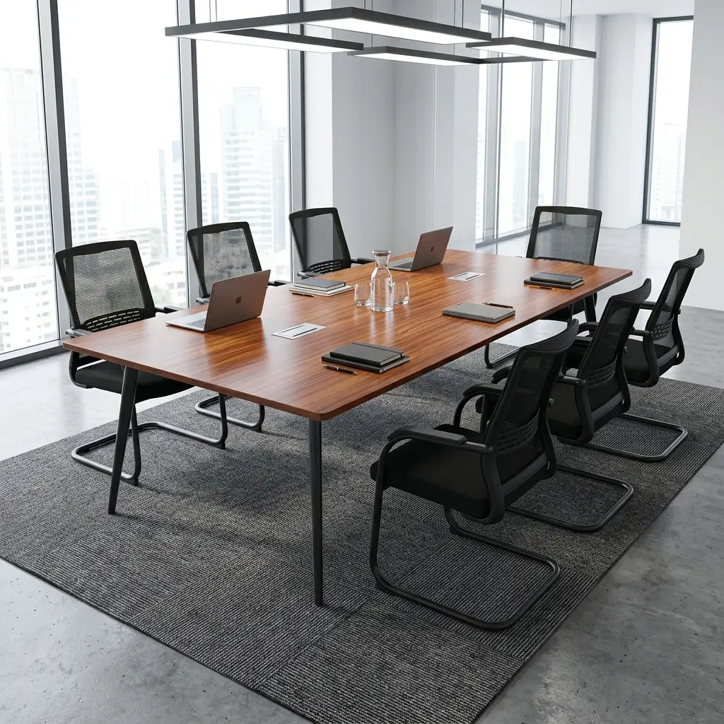 2400mm Modern Boardroom Table with spacious wood-grain tabletop and integrated cable-management ports