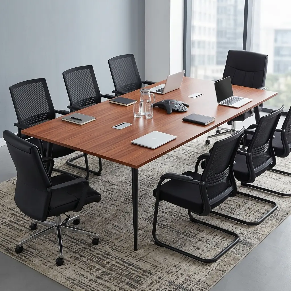 2400mm Modern Boardroom Table with spacious wood-grain tabletop and integrated cable-management ports