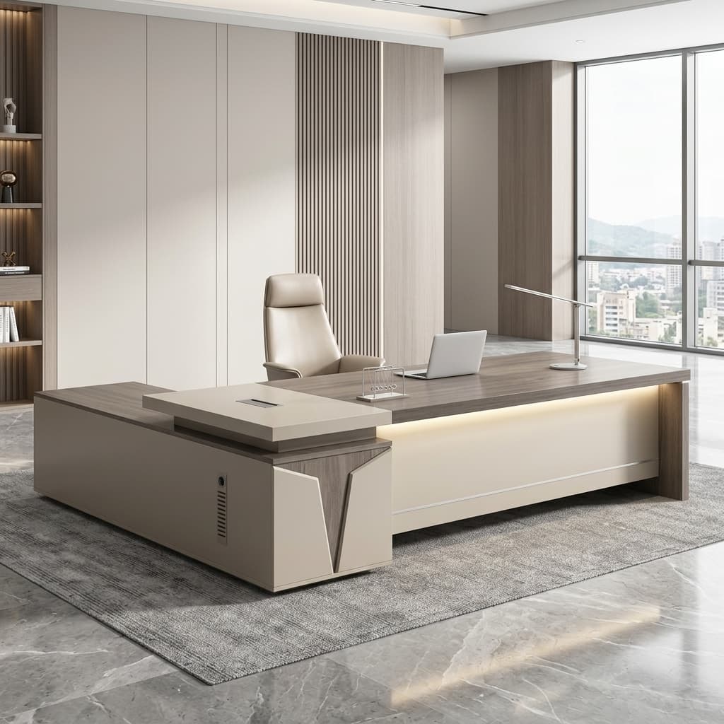 2000mm Modern Executive Office Desk with integrated side return